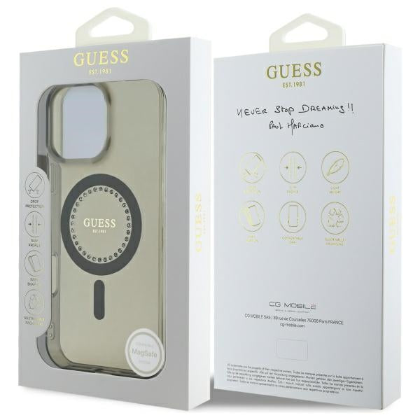 Futrola MagSafe za Apple iPhone 16 Pro, Guess, IML Rhinestone, Crna