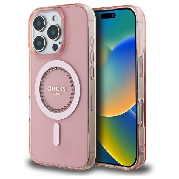 Futrola MagSafe za Apple iPhone 16 Pro, Guess, IML Rhinestone, Roze