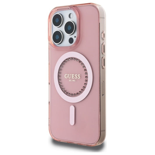 Futrola MagSafe za Apple iPhone 16 Pro, Guess, IML Rhinestone, Roze