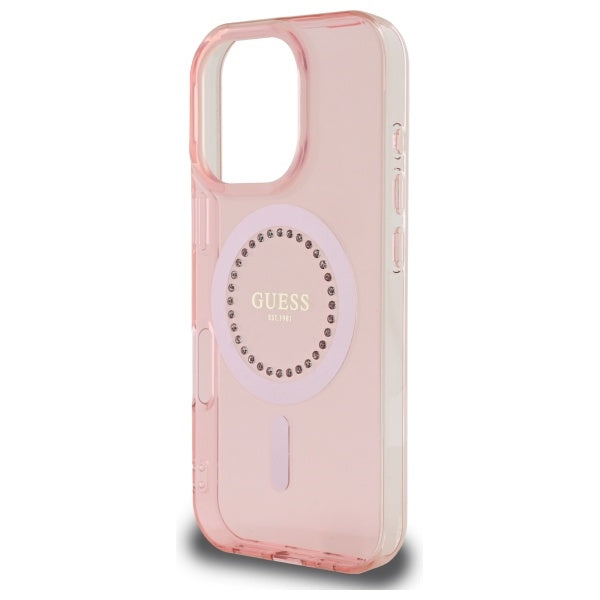 Futrola MagSafe za Apple iPhone 16 Pro, Guess, IML Rhinestone, Roze