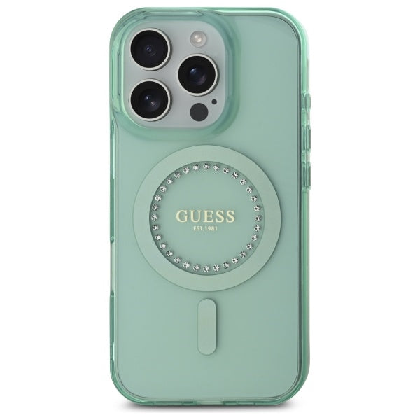 Futrola MagSafe za Apple iPhone 16 Pro, Guess, IML Rhinestone, Zelena