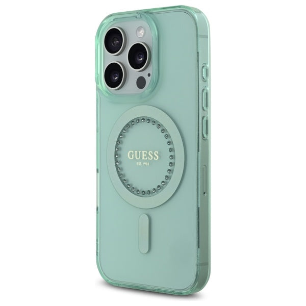 Futrola MagSafe za Apple iPhone 16 Pro, Guess, IML Rhinestone, Zelena
