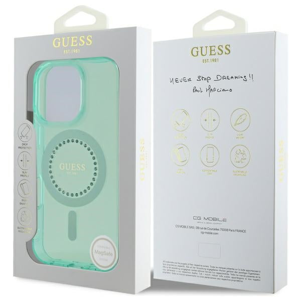 Futrola MagSafe za Apple iPhone 16 Pro, Guess, IML Rhinestone, Zelena