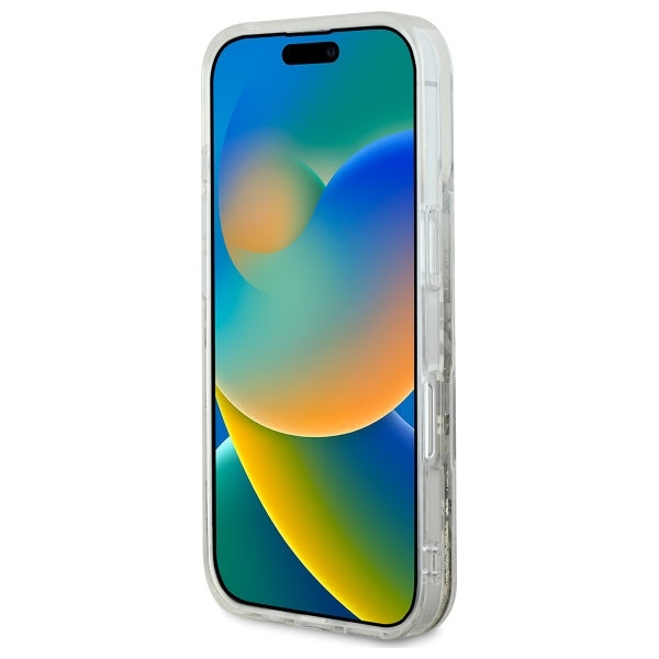 Futrola MagSafe za Apple iPhone 16 Pro, Guess, Liquid Glitter Flower, Bež