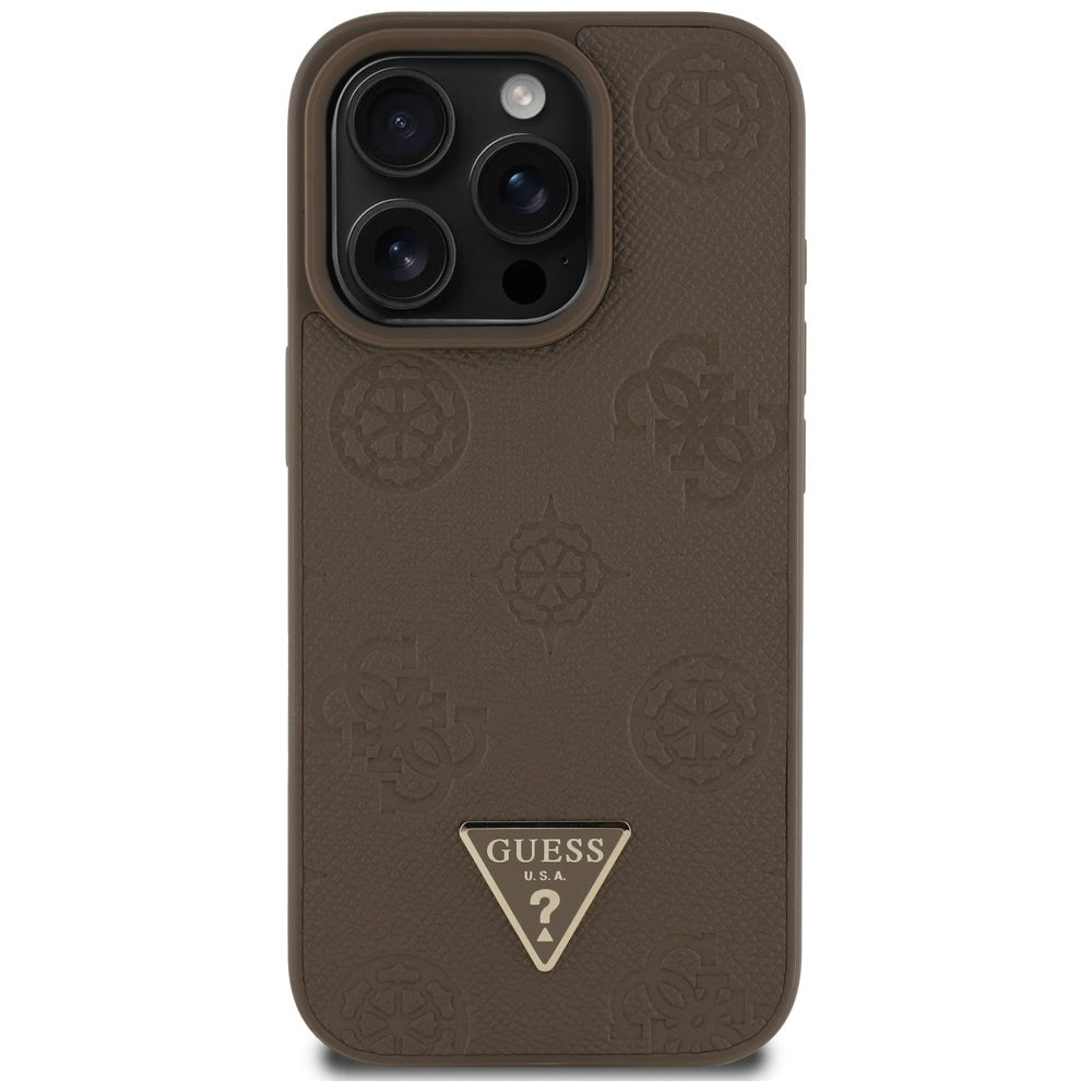 Futrola MagSafe za Apple iPhone 16 Pro, Guess, Peony Grained Hot Stamp Triangle, Braon