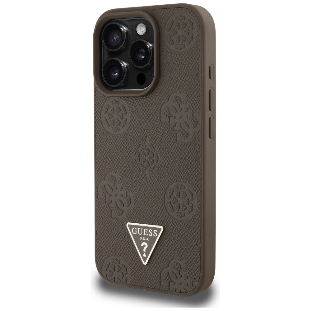 Futrola MagSafe za Apple iPhone 16 Pro, Guess, Peony Grained Hot Stamp Triangle, Braon
