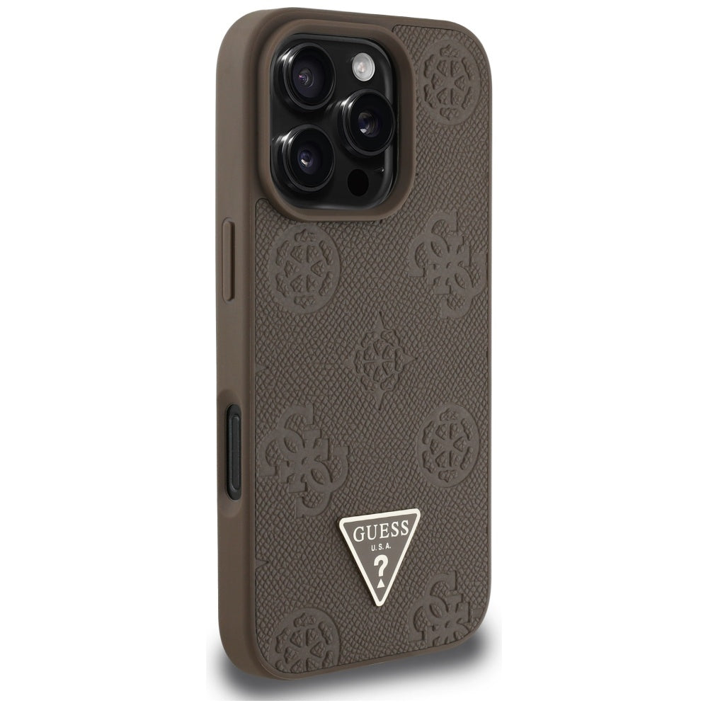 Futrola MagSafe za Apple iPhone 16 Pro, Guess, Peony Grained Hot Stamp Triangle, Braon