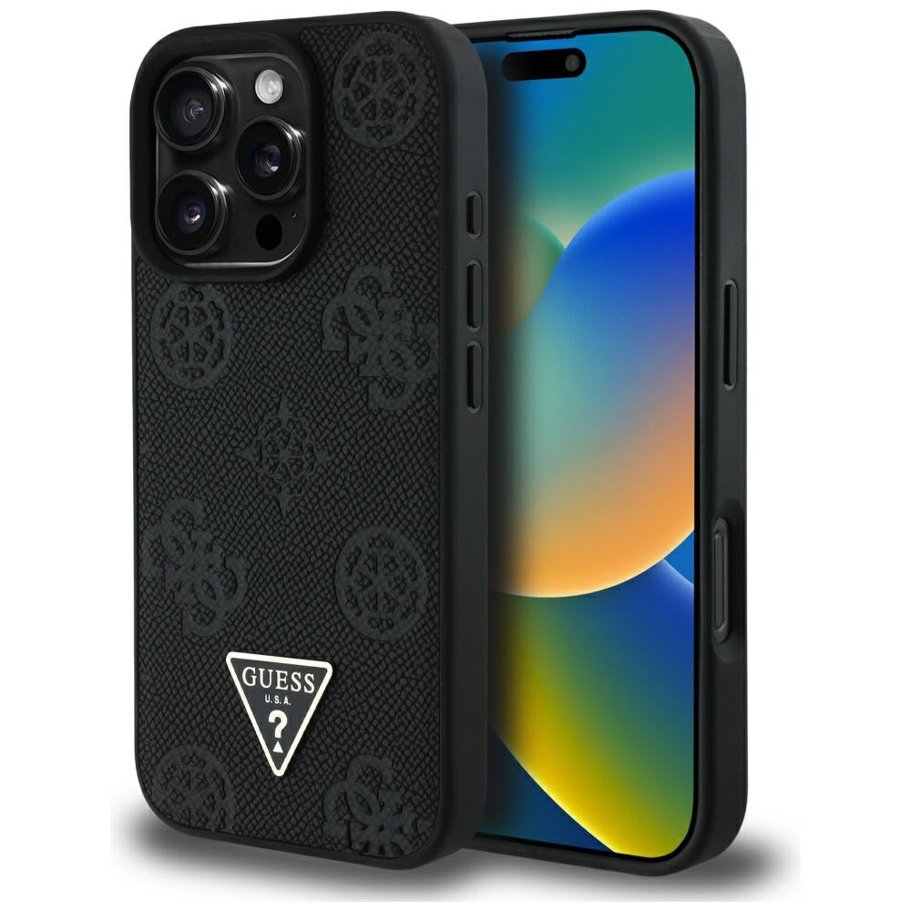 Futrola MagSafe za Apple iPhone 16 Pro, Guess, Peony Grained Hot Stamp Triangle, Crna
