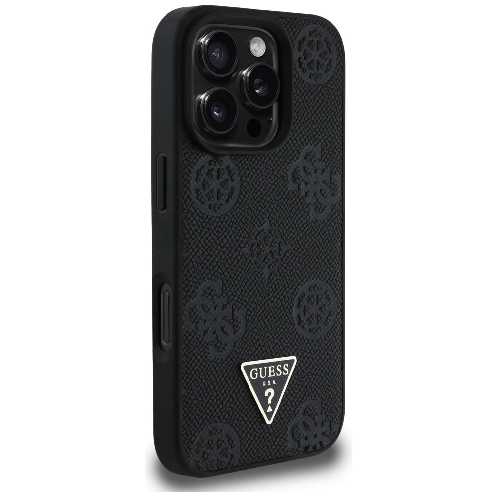 Futrola MagSafe za Apple iPhone 16 Pro, Guess, Peony Grained Hot Stamp Triangle, Crna