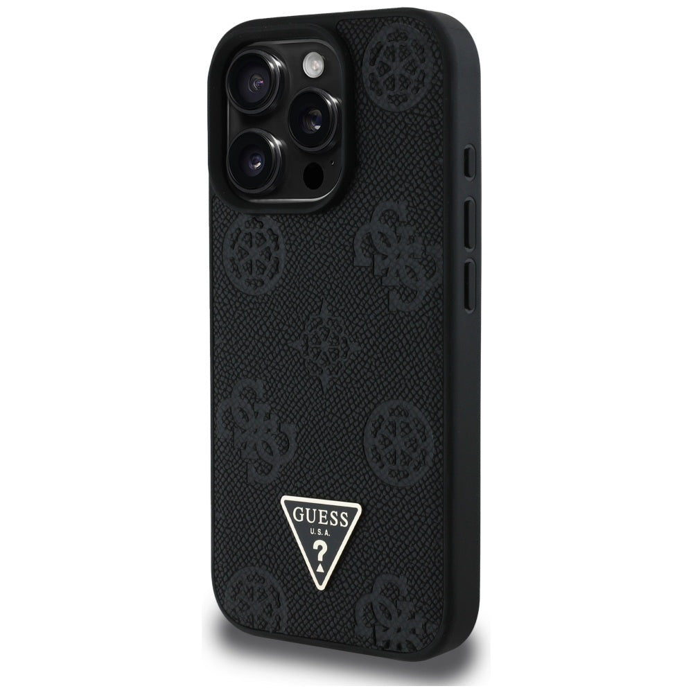 Futrola MagSafe za Apple iPhone 16 Pro, Guess, Peony Grained Hot Stamp Triangle, Crna