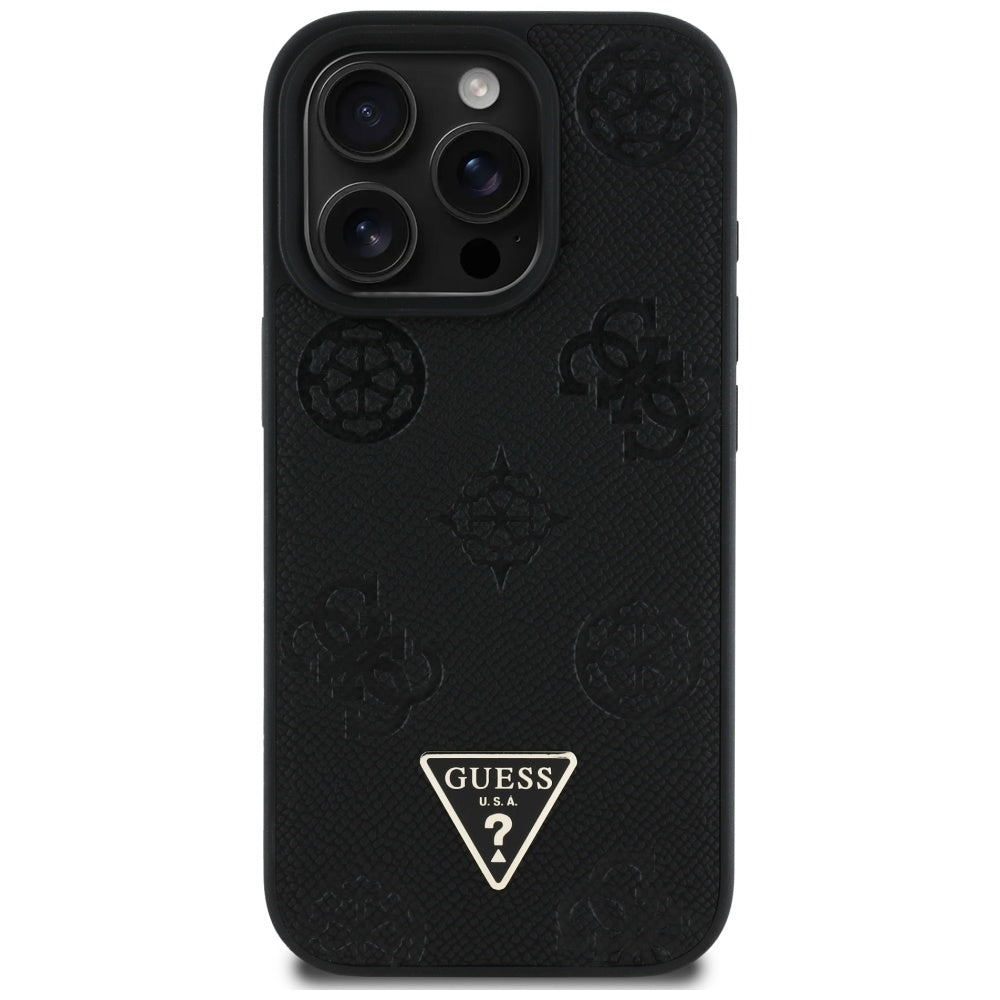 Futrola MagSafe za Apple iPhone 16 Pro, Guess, Peony Grained Hot Stamp Triangle, Crna