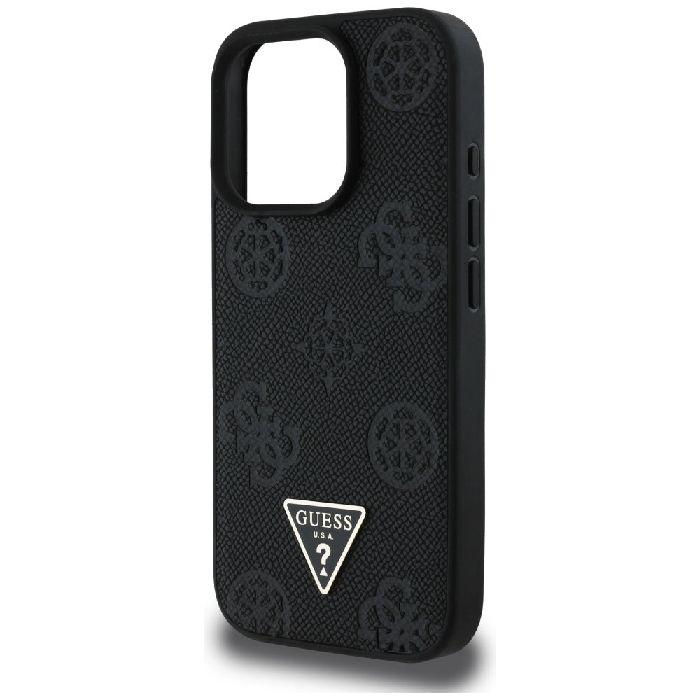 Futrola MagSafe za Apple iPhone 16 Pro, Guess, Peony Grained Hot Stamp Triangle, Crna