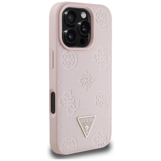 Futrola MagSafe za Apple iPhone 16 Pro, Guess, Peony Grained Hot Stamp Triangle, Roze