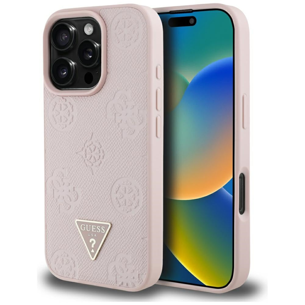 Futrola MagSafe za Apple iPhone 16 Pro, Guess, Peony Grained Hot Stamp Triangle, Roze