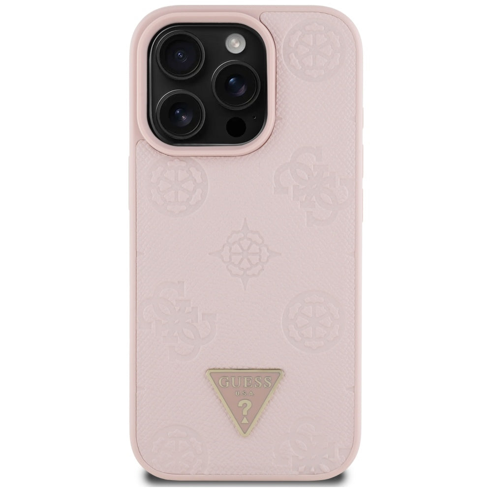 Futrola MagSafe za Apple iPhone 16 Pro, Guess, Peony Grained Hot Stamp Triangle, Roze
