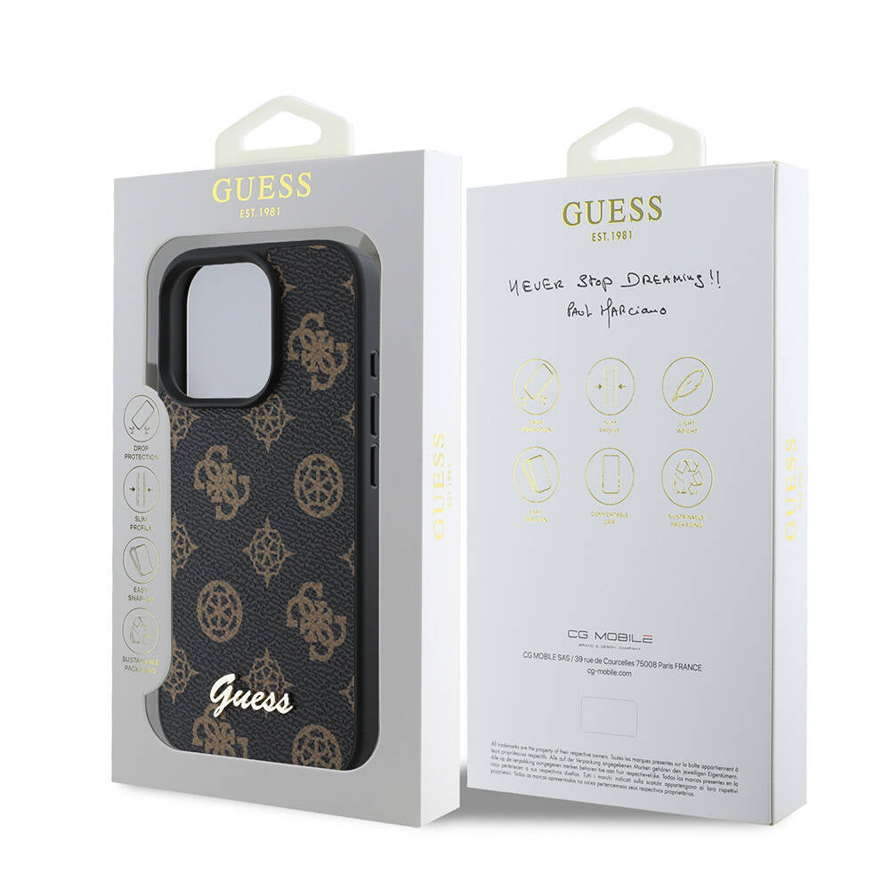 Husa MagSafe za Apple iPhone 16 Pro, Guess, Peony Script, Crna