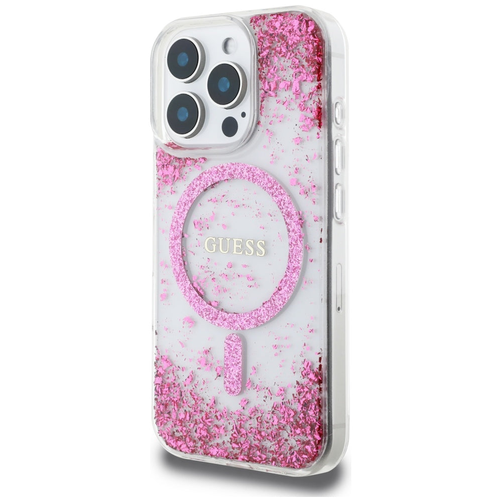 Futrola MagSafe za Apple iPhone 16 Pro, Guess, Resin Bottom Glitter, Roze