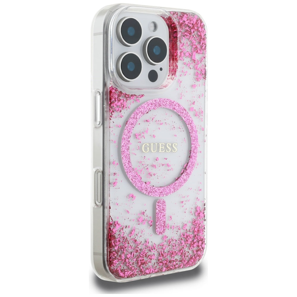 Futrola MagSafe za Apple iPhone 16 Pro, Guess, Resin Bottom Glitter, Roze