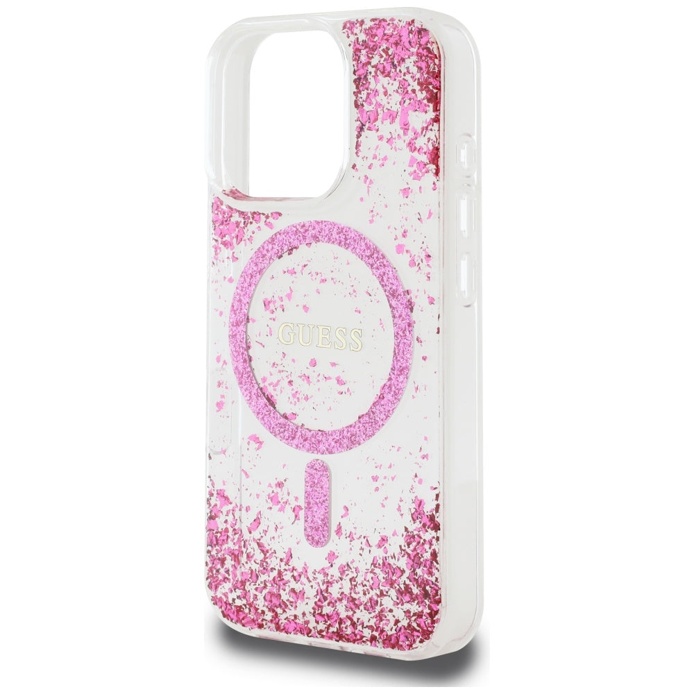 Futrola MagSafe za Apple iPhone 16 Pro, Guess, Resin Bottom Glitter, Roze