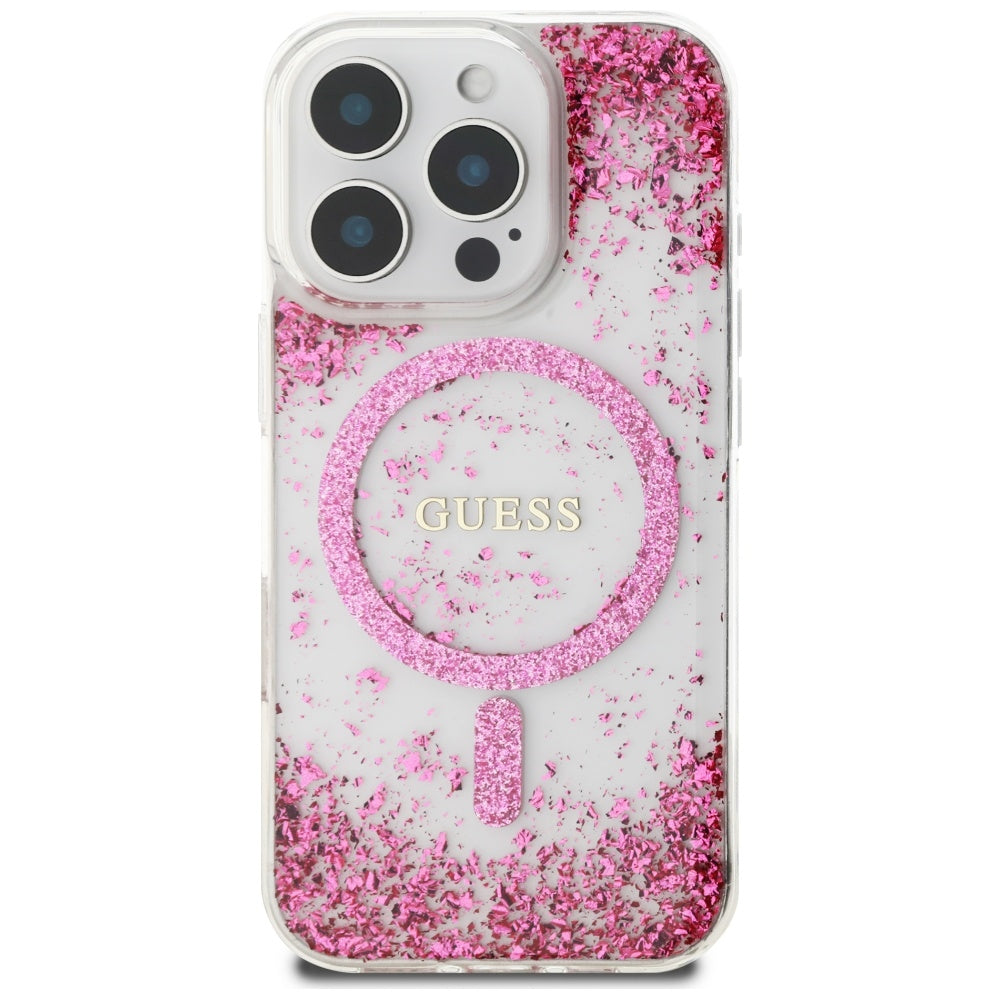 Futrola MagSafe za Apple iPhone 16 Pro, Guess, Resin Bottom Glitter, Roze