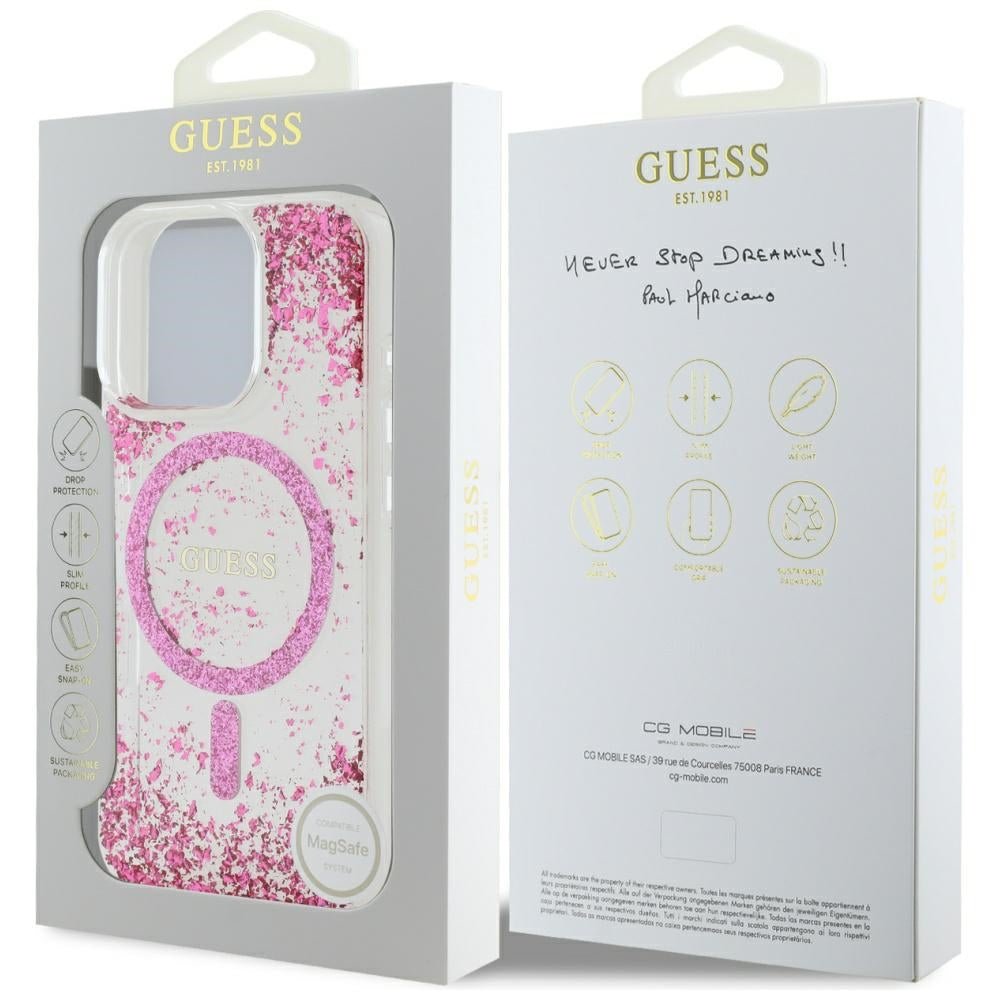 Futrola MagSafe za Apple iPhone 16 Pro, Guess, Resin Bottom Glitter, Roze