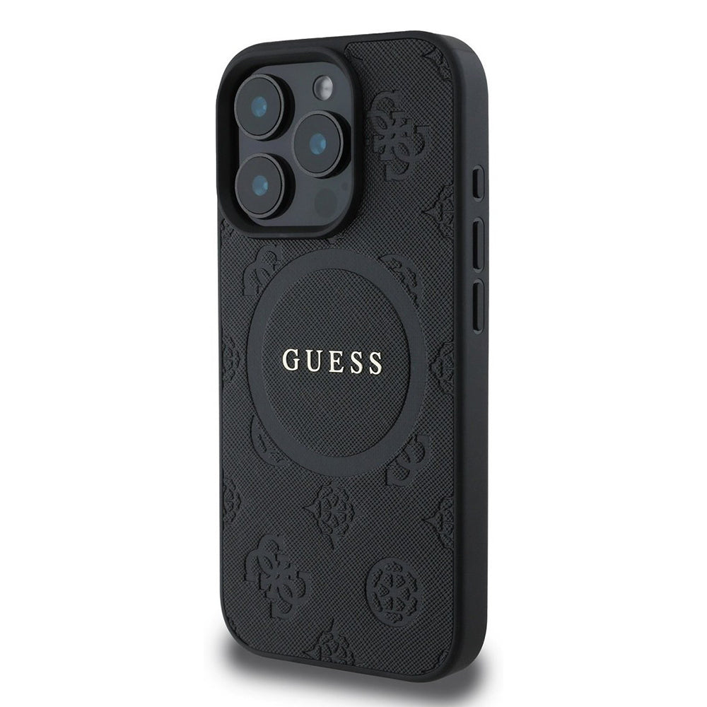 Futrola MagSafe za Apple iPhone 16 Pro, Guess, Saffiano Peony Classic Logo, Crna