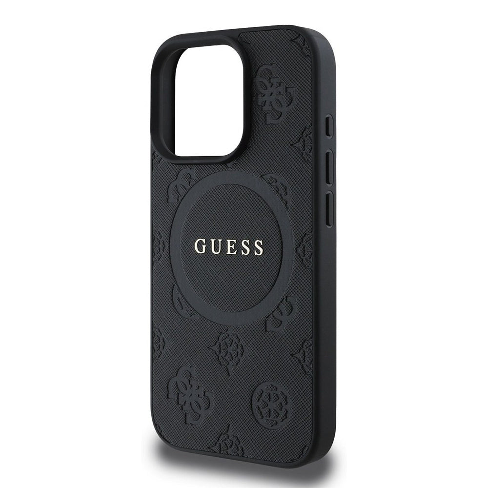 Futrola MagSafe za Apple iPhone 16 Pro, Guess, Saffiano Peony Classic Logo, Crna