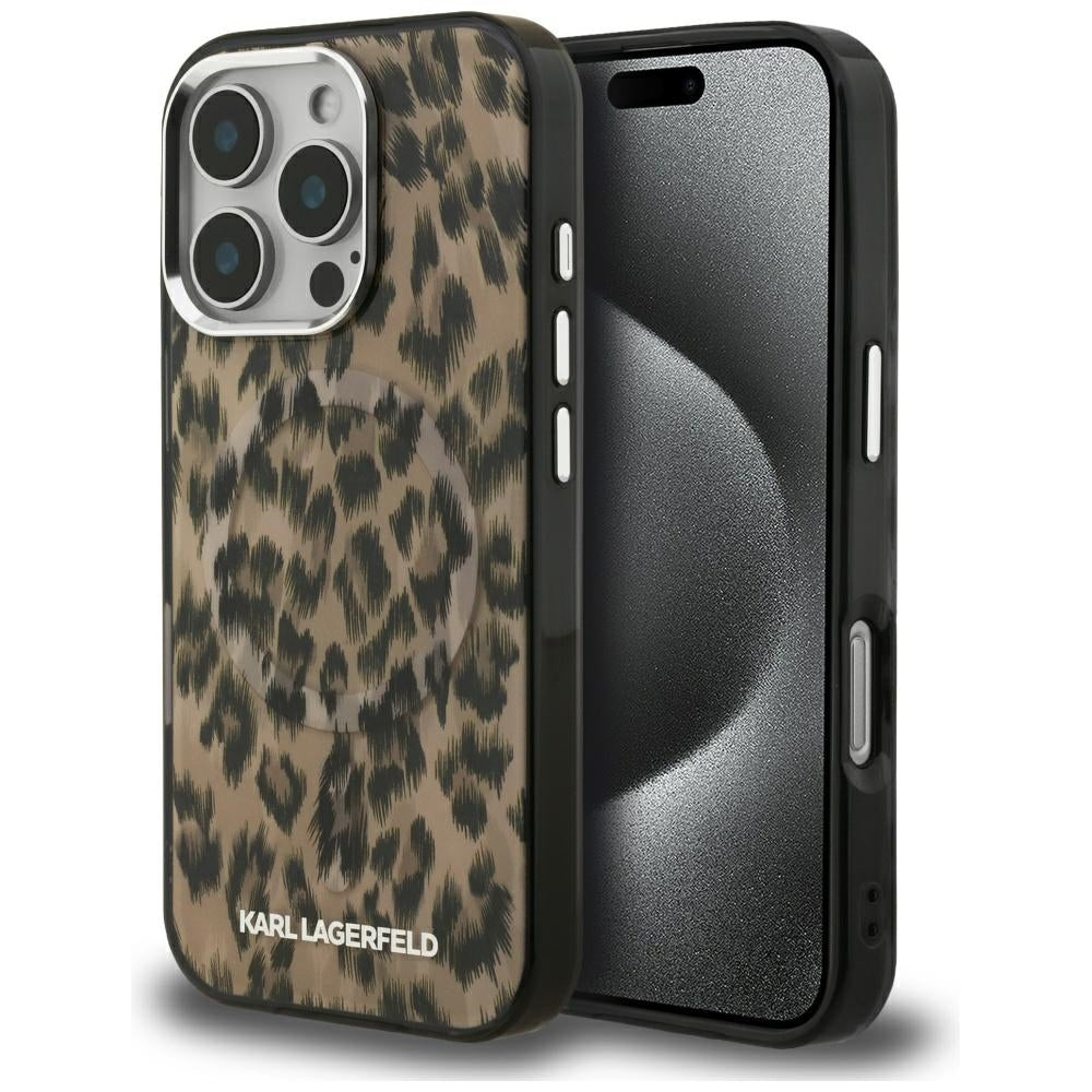 Futrola MagSafe za Apple iPhone 16 Pro, Karl Lagerfeld, IML Leopard Pattern, Braon