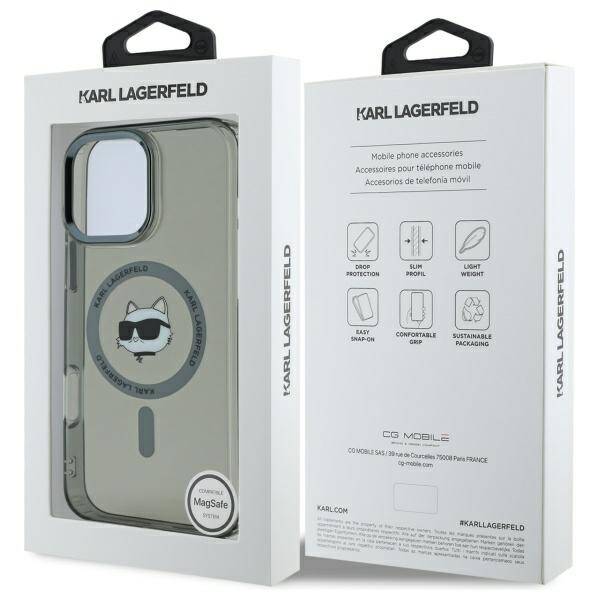 Futrola MagSafe za Apple iPhone 16 Pro, Karl Lagerfeld, IML Metal Choupette's Head, Crna