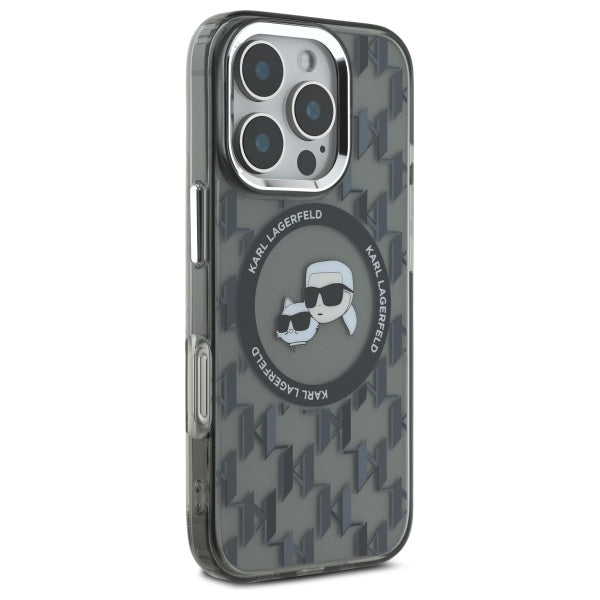 Futrola MagSafe za Apple iPhone 16 Pro, Karl Lagerfeld, IML Monogram Karl & Choupette's Heads, Crna