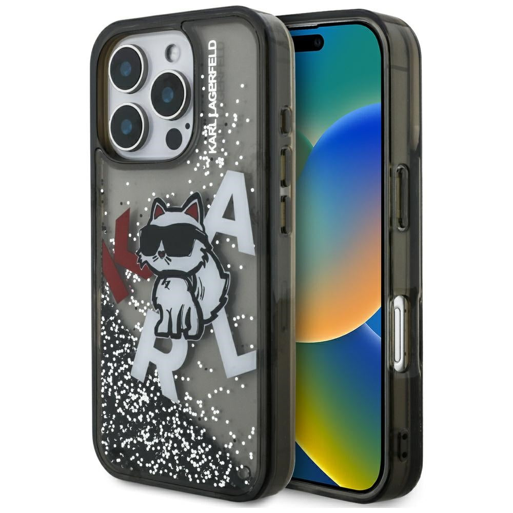 Futrola MagSafe za Apple iPhone 16 Pro, Karl Lagerfeld, Liquid Glitter Choupette Logo, Crna