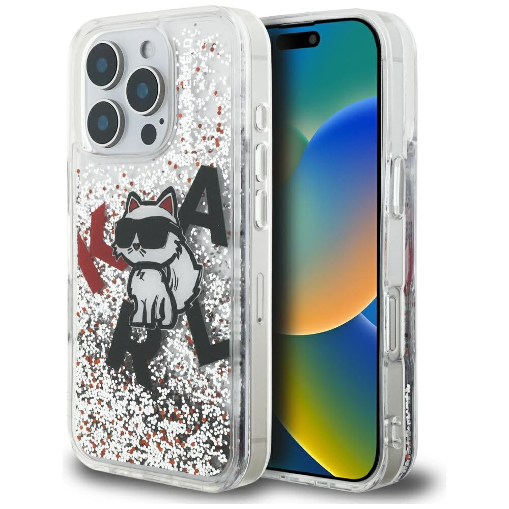 Futrola MagSafe za Apple iPhone 16 Pro, Karl Lagerfeld, Liquid Glitter Choupette Logo, Transparentna