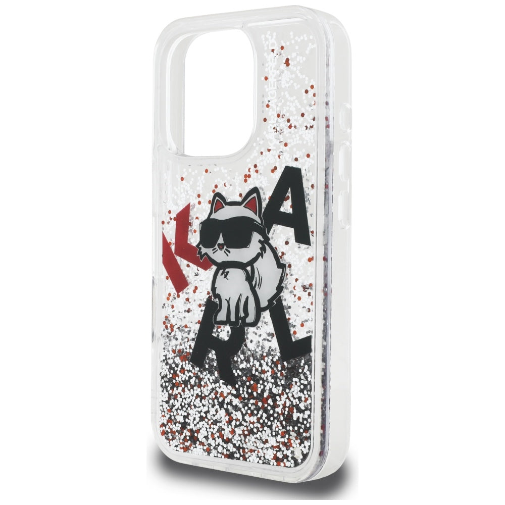 Futrola MagSafe za Apple iPhone 16 Pro, Karl Lagerfeld, Liquid Glitter Choupette Logo, Transparentna