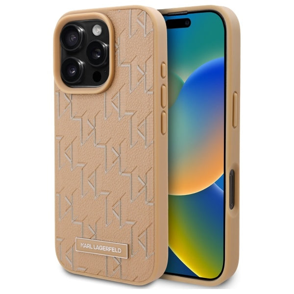 Futrola MagSafe za Apple iPhone 16 Pro, Karl Lagerfeld, Monogram Metal Logo, Bež