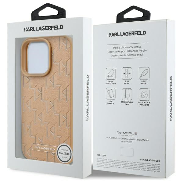 Futrola MagSafe za Apple iPhone 16 Pro, Karl Lagerfeld, Monogram Metal Logo, Bež