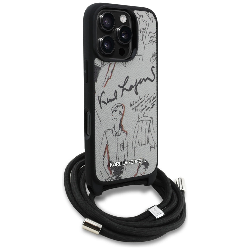 Futrola MagSafe za Apple iPhone 16 Pro, Karl Lagerfeld, Saffiano Crossbody, Siva