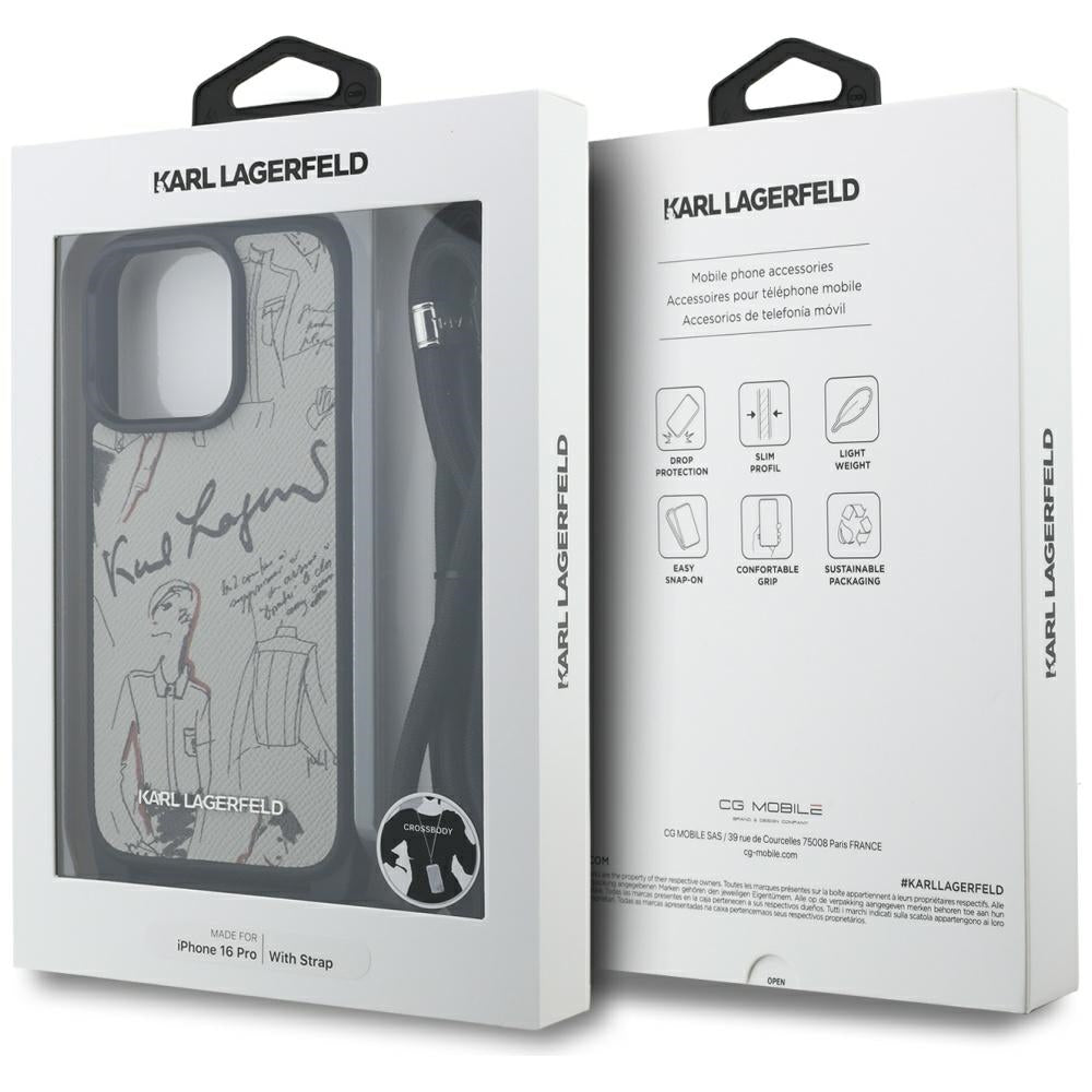 Futrola MagSafe za Apple iPhone 16 Pro, Karl Lagerfeld, Saffiano Crossbody, Siva