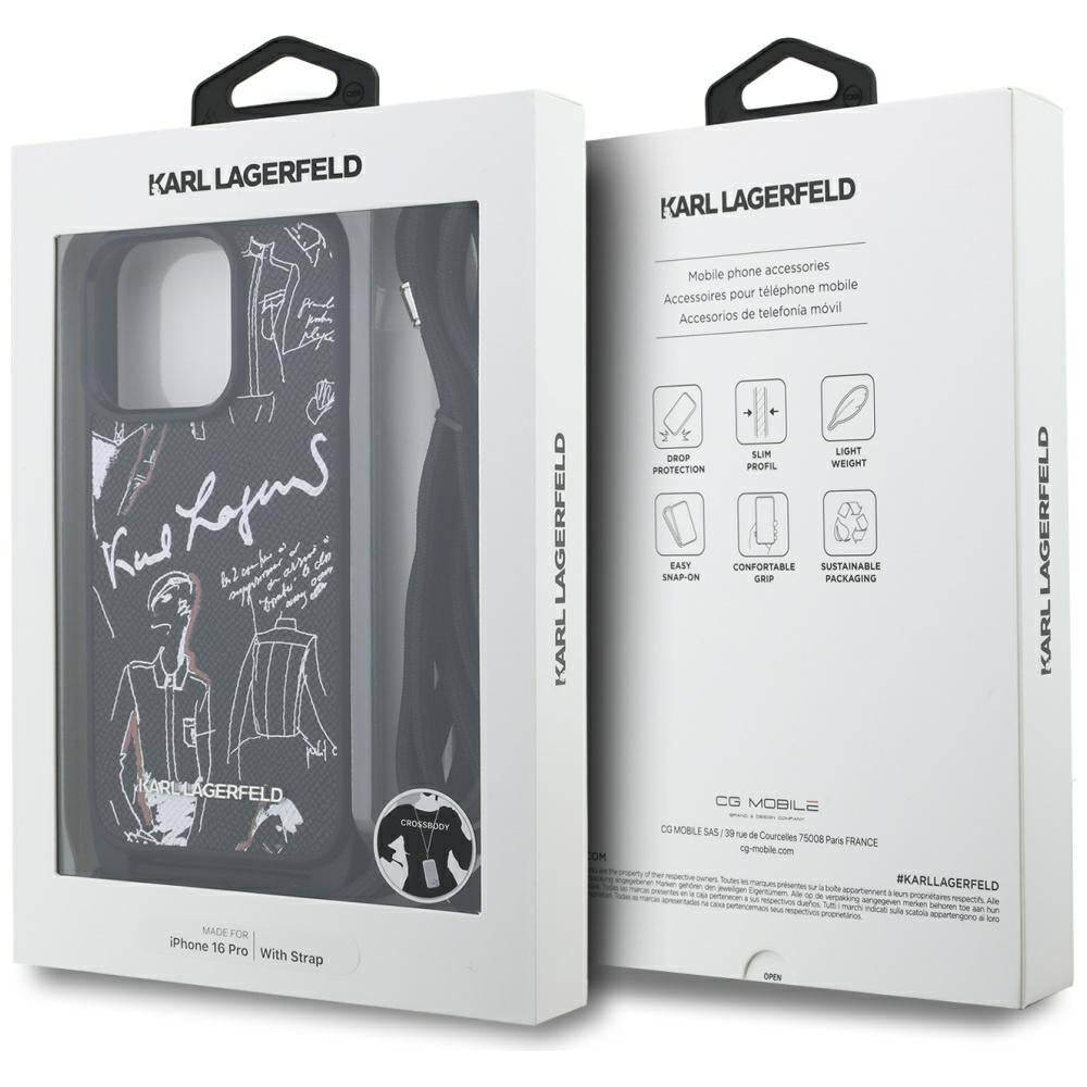 Futrola MagSafe za Apple iPhone 16 Pro, Karl Lagerfeld, Saffiano Crossbody, Crna