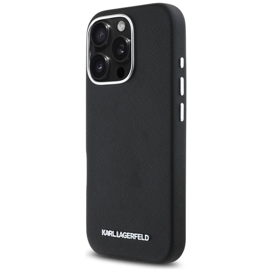 Futrola MagSafe za Apple iPhone 16 Pro, Karl Lagerfeld, Saffiano Full Wrapped Elongated Metal Logo, Crna
