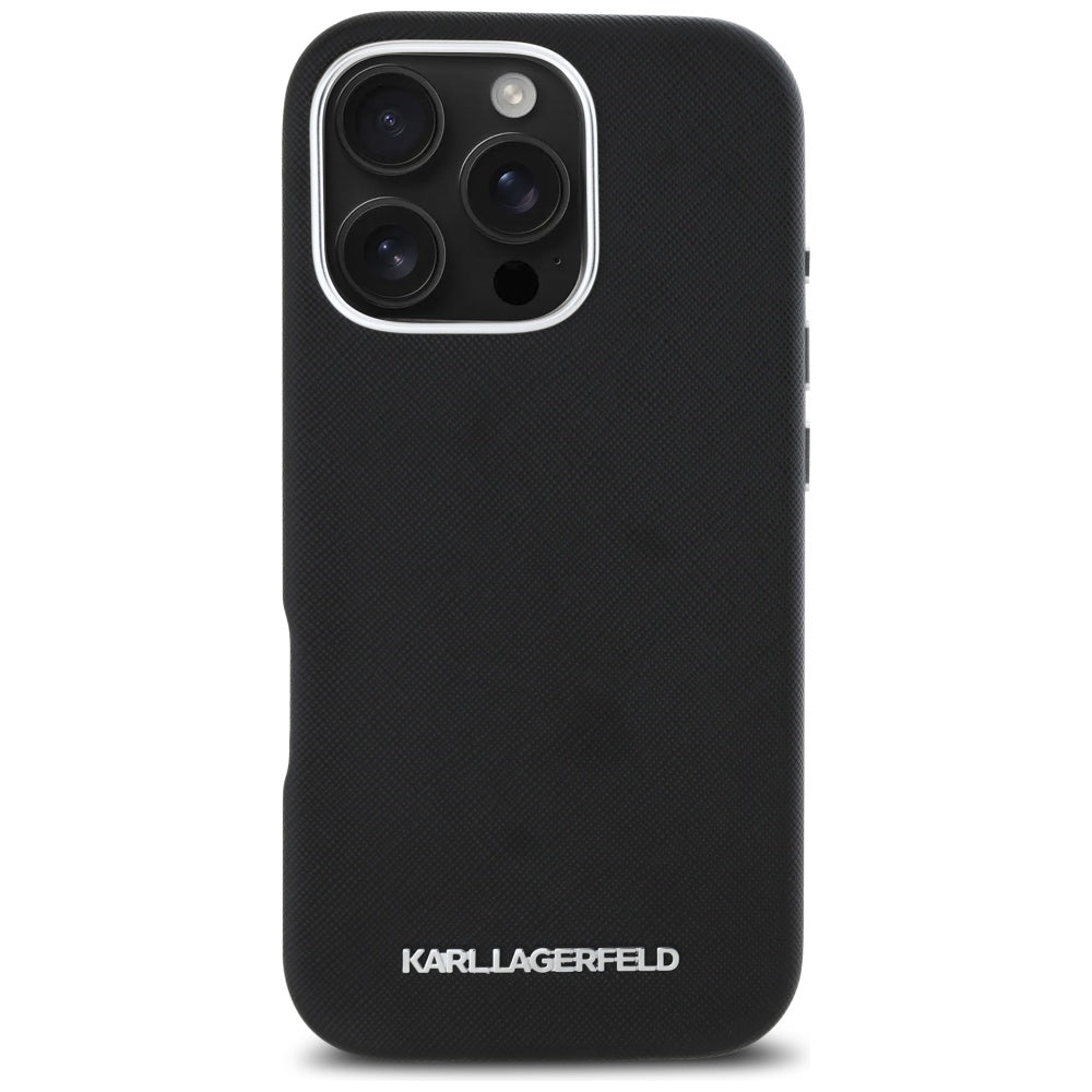 Futrola MagSafe za Apple iPhone 16 Pro, Karl Lagerfeld, Saffiano Full Wrapped Elongated Metal Logo, Crna