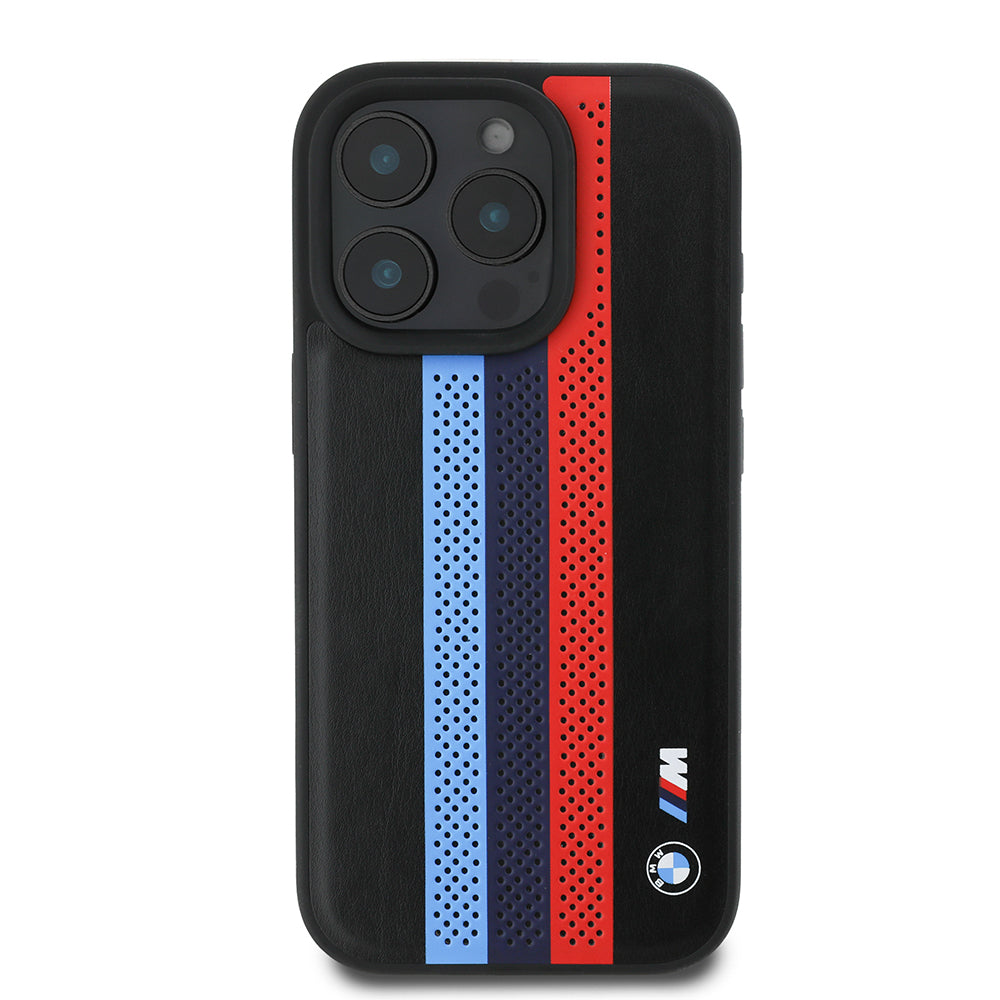 Futrola MagSafe za Apple iPhone 16 Pro Max, BMW, Perforated M Perf. Tricolor Stripers, Crna