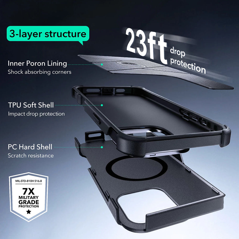 Futrola MagSafe za Apple iPhone 16 Pro Max, ESR, Cyber Armor Kickstand, Siva