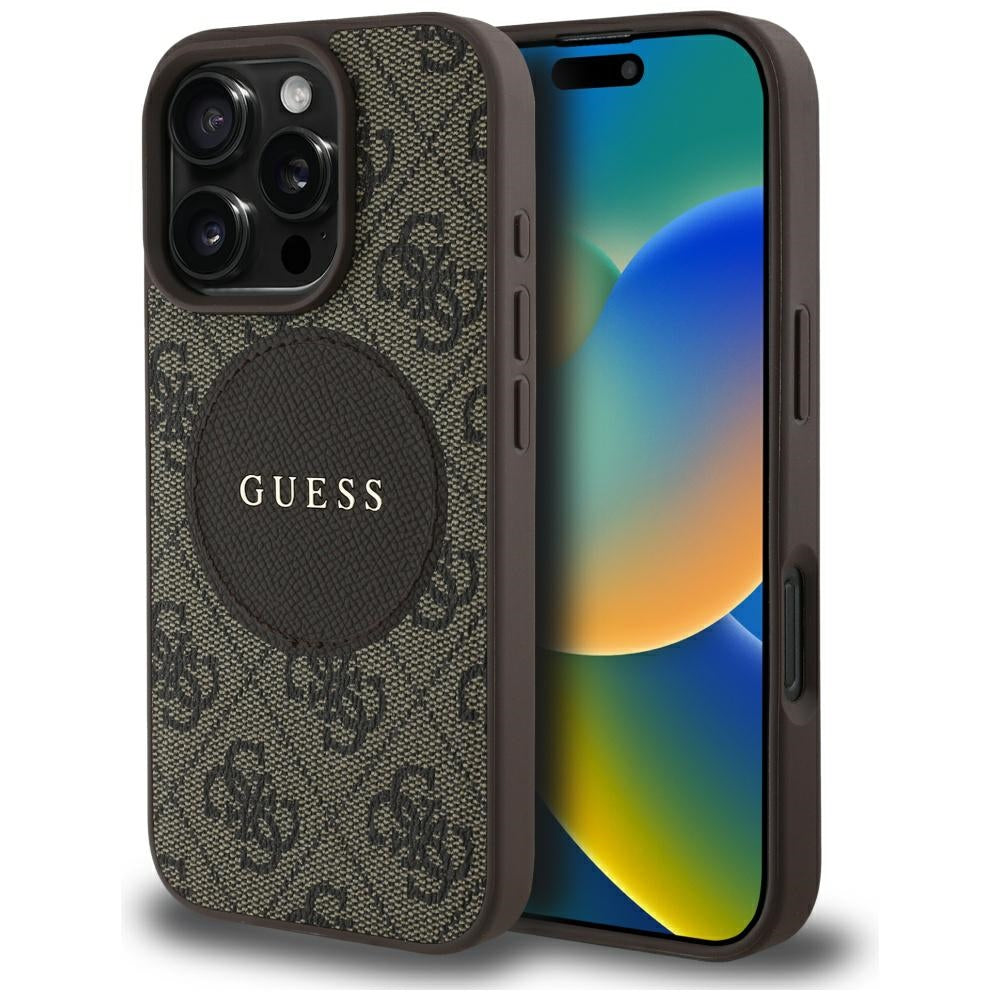 Futrola MagSafe za Apple iPhone 16 Pro Max, Guess, 4G Circle Classic Logo, Braon