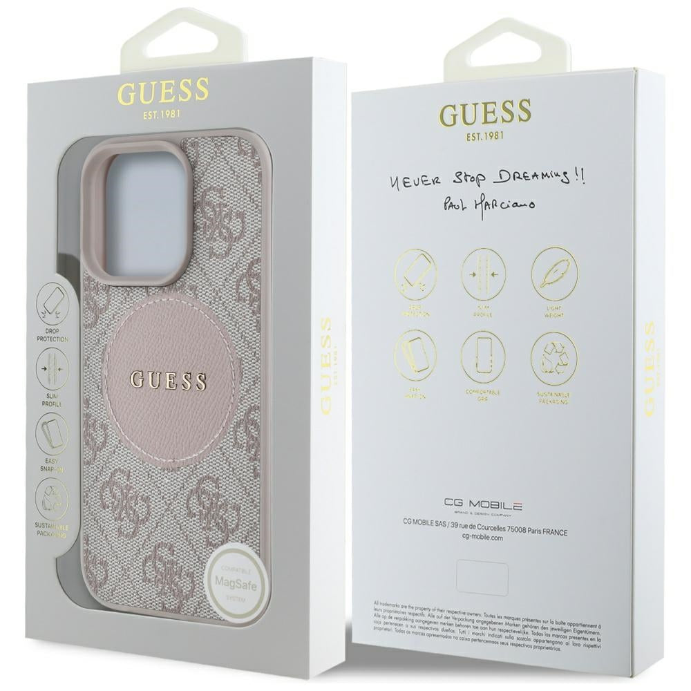 Futrola MagSafe za Apple iPhone 16 Pro Max, Guess, 4G Circle Classic Logo, Roze