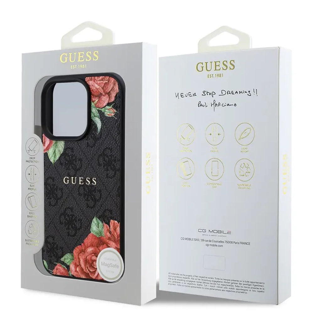 Futrola MagSafe za Apple iPhone 16 Pro Max, Guess, 4G Flowers Print, Crna