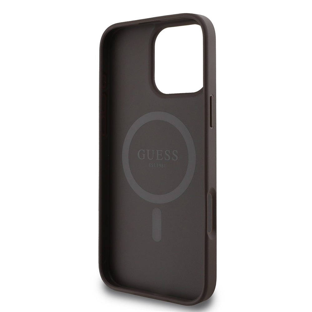 Husa MagSafe za Apple iPhone 16 Pro Max, Guess, 4G Printed Stripes, Braon