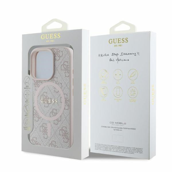 Futrola MagSafe za Apple iPhone 16 Pro Max, Guess, 4G Ring Classic Logo, Roze