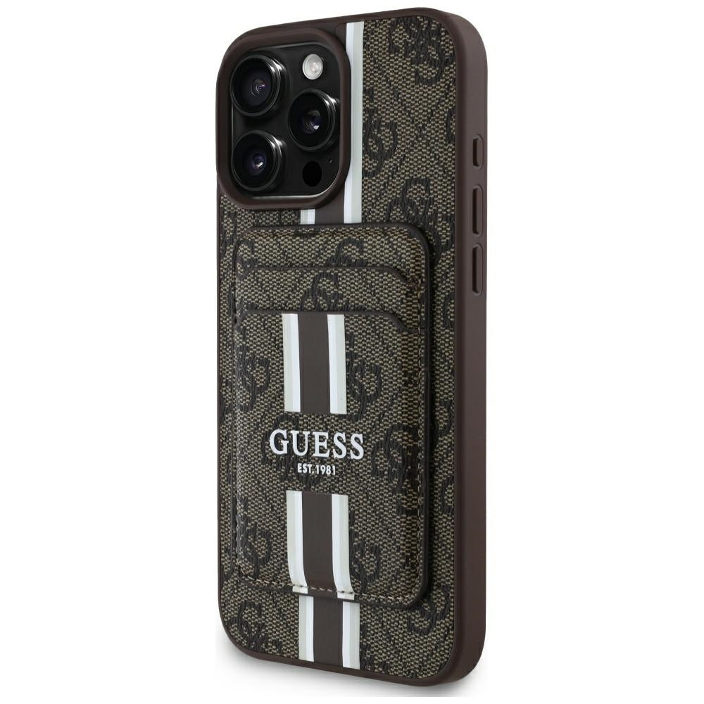 Futrola MagSafe za Apple iPhone 16 Pro Max, Guess, Cardslot 4G Stripes, Braon