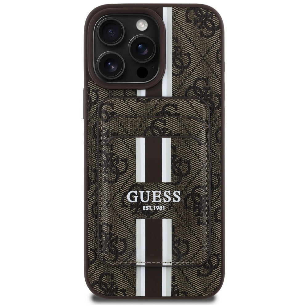 Futrola MagSafe za Apple iPhone 16 Pro Max, Guess, Cardslot 4G Stripes, Braon