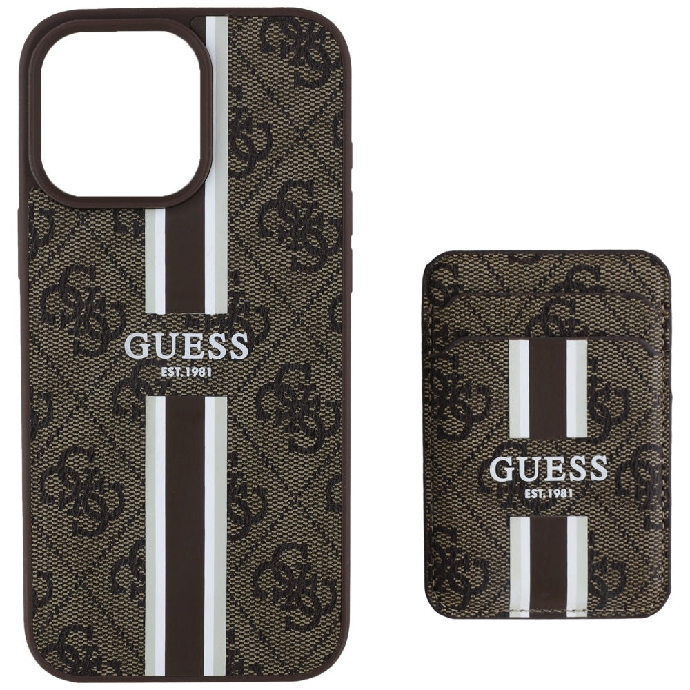 Futrola MagSafe za Apple iPhone 16 Pro Max, Guess, Cardslot 4G Stripes, Braon